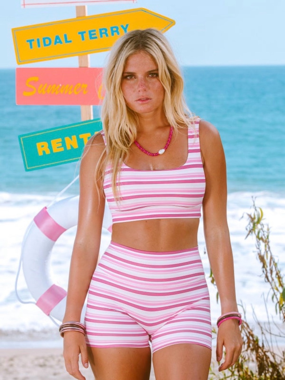 Striped Pink Athletic Shorts - Women's Performance Fit